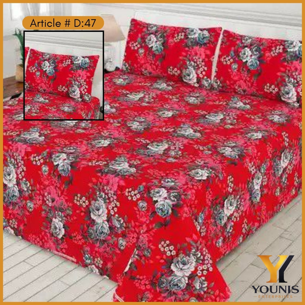 Red Grey Flower Bedsheet – Article D30 - Perfect Mix of Style & Comfort