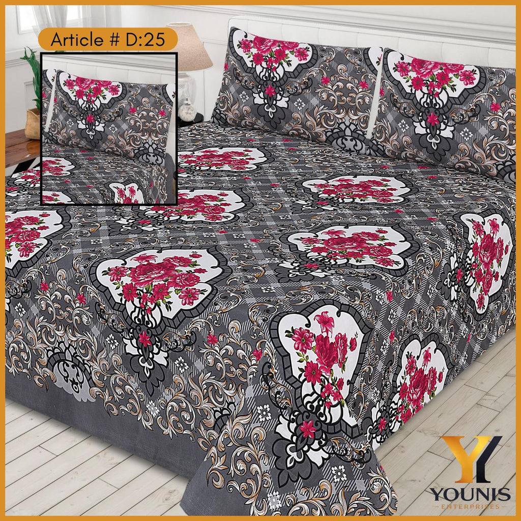 Grey Heart Floral Bedsheet – Article D25 - Comfort Meets Modern Design